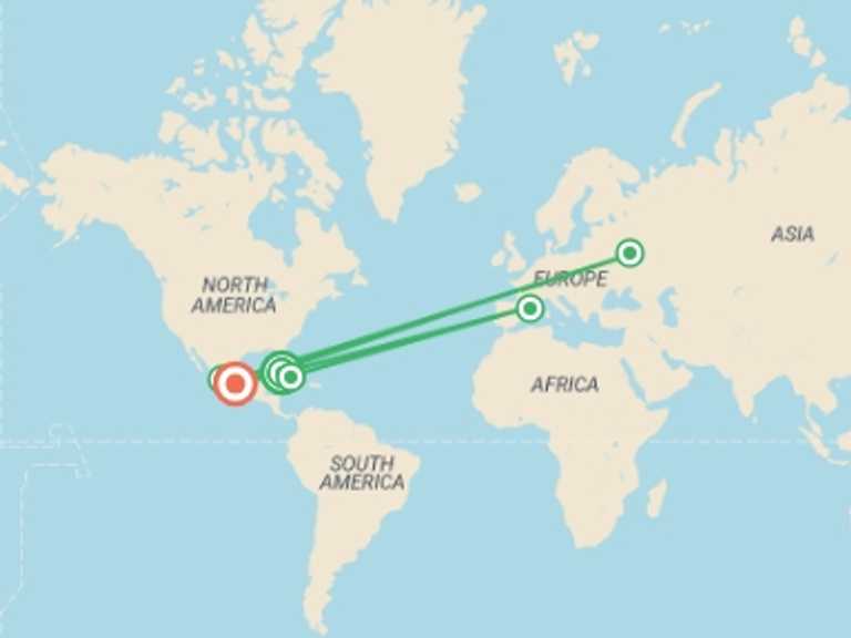 Map of North America Tour with 9 destination visits for the trip: The Best of Cuba and Mexico