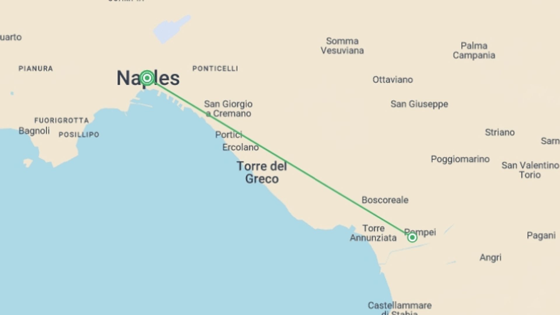 A map showing the tour itinerary for the trip: Naples & Pompeii Explorer (3 Star) - 4 days, starting in Naples, Italy and ending in Naples, Italy going through 0 other destinations.
