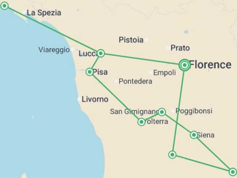 Map of a Explorer Tour with 5 destination visits for the trip: Tuscan Treats