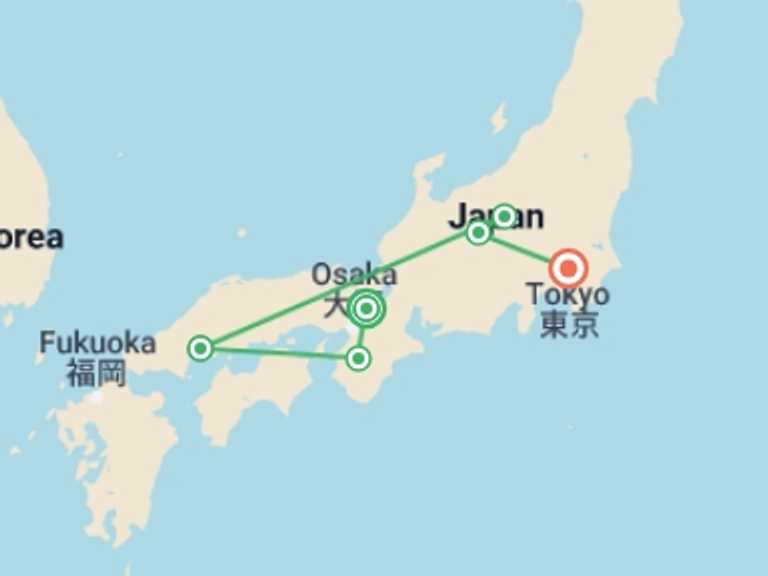 Map itinerary of Kyoto Tour in September 2027 with 6 destination visits for the trip: Classic Japan