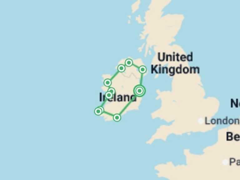 Map of Europe Tour with 10 destination visits for the trip: Classic Ireland - 10 days