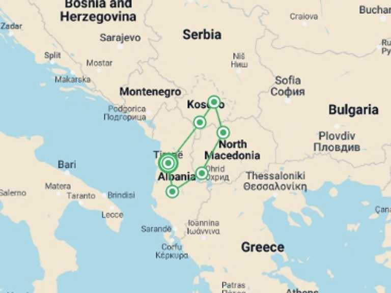 Map of Ohrid Tour with 6 destination visits for the trip: Semi-Private Tour; N.Macedonia, Kosovo & Albania - 4 Days