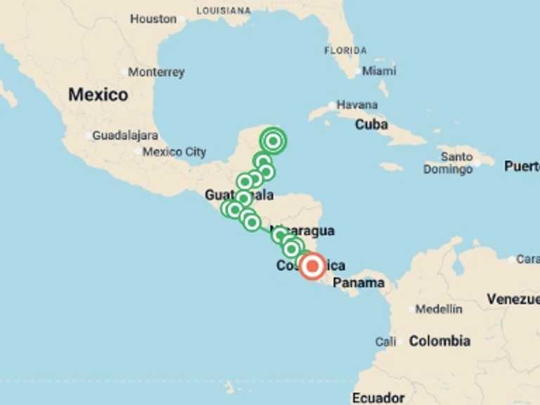 Map of Tulum Tour with 18 destination visits for the trip: Tulum to San Jose
