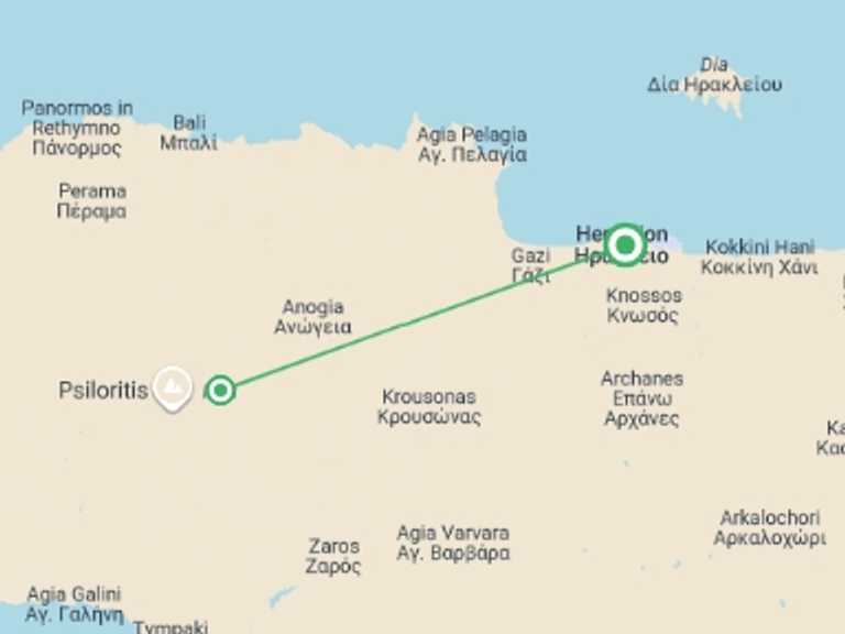 Map itinerary of Mediterranean Tour in May 2026 with 2 destination visits for the trip: Crete Island Escape: Explore & Experience, French-speaking Guide