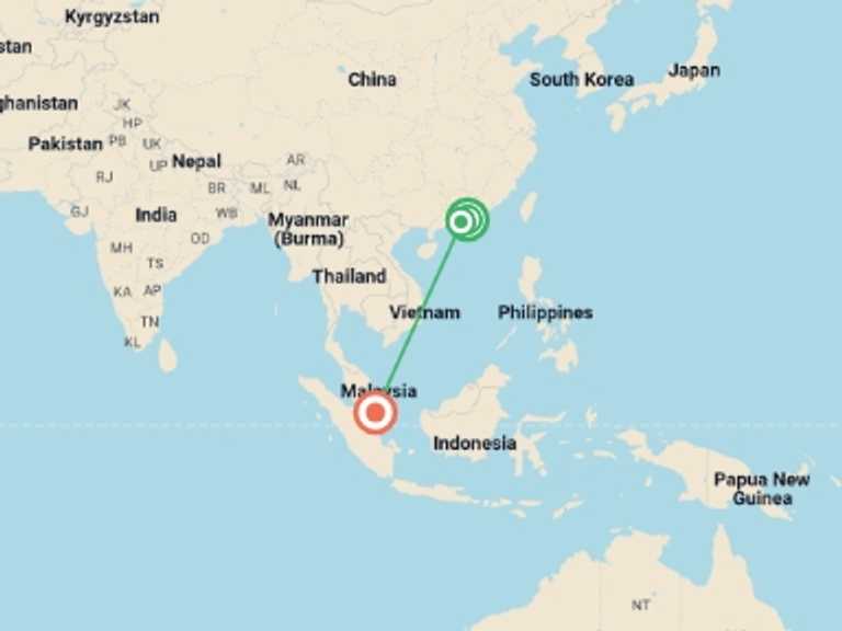 Map itinerary of Hong Kong Tour in September 2026 with 3 destination visits for the trip: Best of Hong Kong, Macao and Singapore
