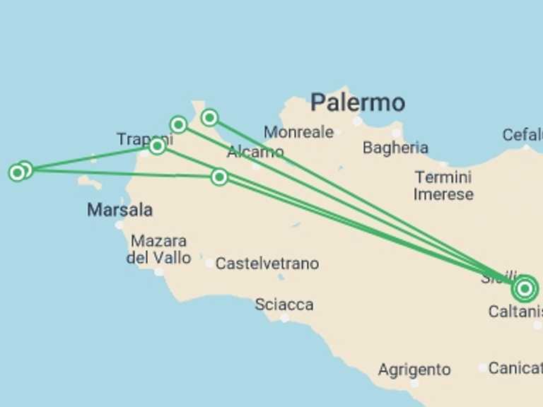 Map itinerary of Italy Tour in October 2025 with 3 destination visits for the trip: Walking the Highlights of Western Sicily Walk