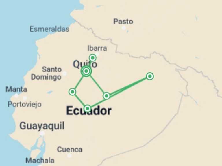 Map of a Lagoons Tour with 6 destination visits for the trip: 13 Days Andes and Amazon Journey