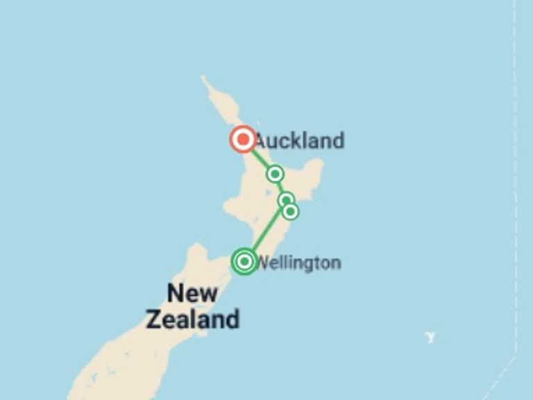Map itinerary of Auckland Tour in March 2027 with 5 destination visits for the trip: The Endless Shores