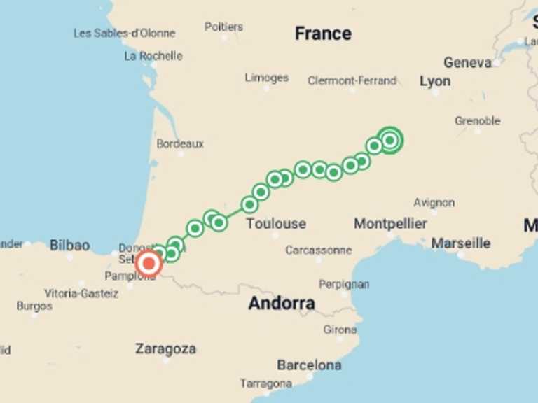 Map of Europe Tour with 17 destination visits for the trip: Full Le Puy Camino by Bike