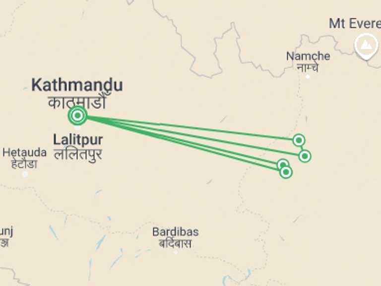 Map itinerary of Nepal Tour in Winter with 6 destination visits for the trip: Pikey Peak Trek