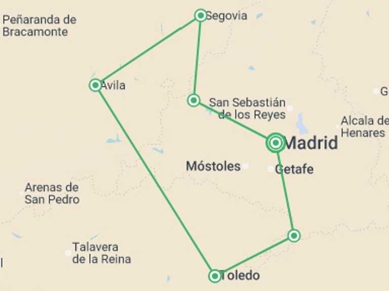 Map of Europe Self-drive or vehicle rental Tour with 3 destination visits for the trip: Undiscovered Castilla, Self-drive