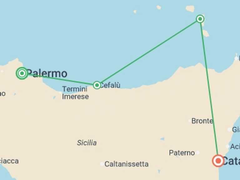 Map of Mediterranean Tour with 4 destination visits for the trip: Northern Sicily: Islands & Volcanoes