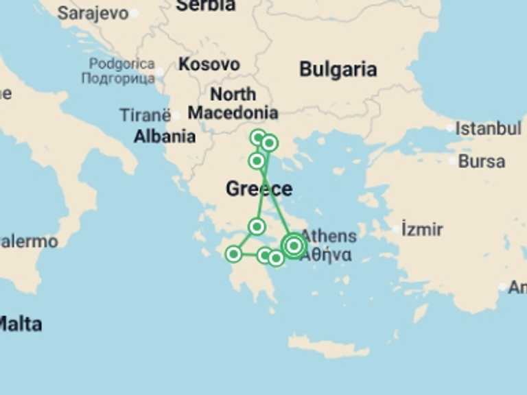 Map of a Shopping and Markets Tour with 4 destination visits for the trip: Grand Tour of Greece - 10 Days