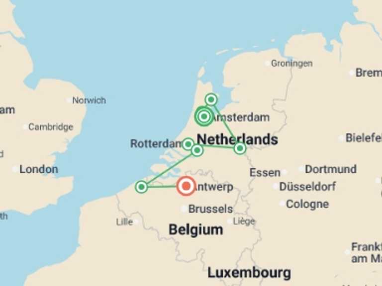 Map of a Cruise Tour with 8 destination visits for the trip: Tulips & Windmills (2026)