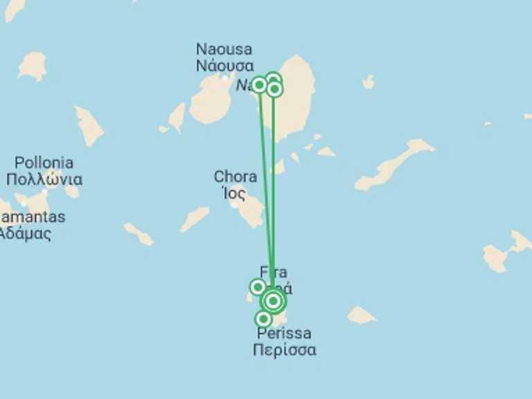 Map of Santorini Walking Tour with 7 destination visits for the trip: Santorini and Naxos on Foot