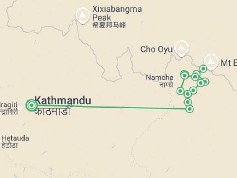 Map itinerary of Nepal Tour in Winter with 13 destination visits for the trip: Everest 3 Passes Trek 15D/14N