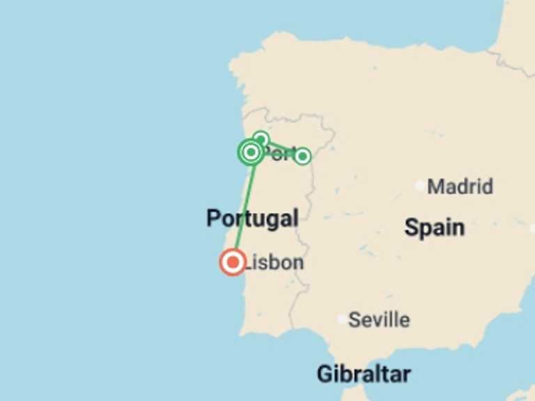 Map of Europe Tour with 6 destination visits for the trip: Portugal Real Food Adventure