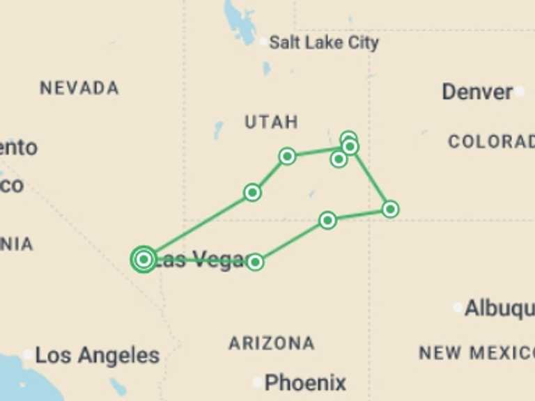 Map of Bryce Canyon National Park Tour with 6 destination visits for the trip: Wonders of the American West