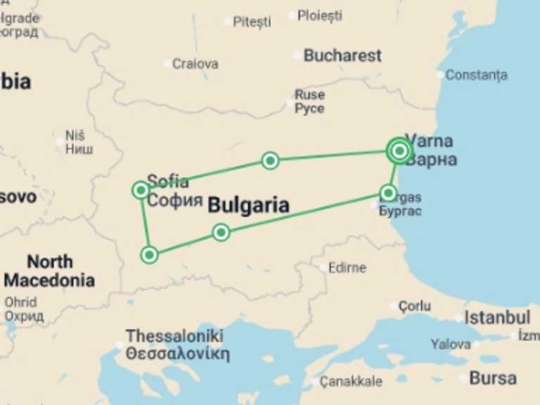 Map of Europe Tour with 5 destination visits for the trip: Amazing Bulgaria, French-speaking Guide
