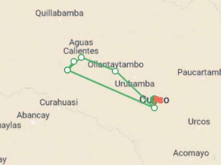 Map of 4-Day Cusco Tour with 3 destination visits for the trip: Eco Quechua Jungle Lodge Adventure 4D/3N