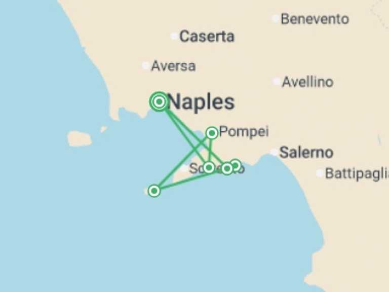 Map itinerary of Europe Tour in May 2026 with 6 destination visits for the trip: Amalfi Coast Walking - Hotel Risorgimento