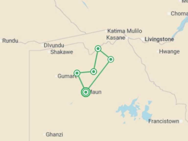 Map of Africa Tour with 5 destination visits for the trip: Signature Botswana: Private Charters, Luxury Camps, Timeless Safari