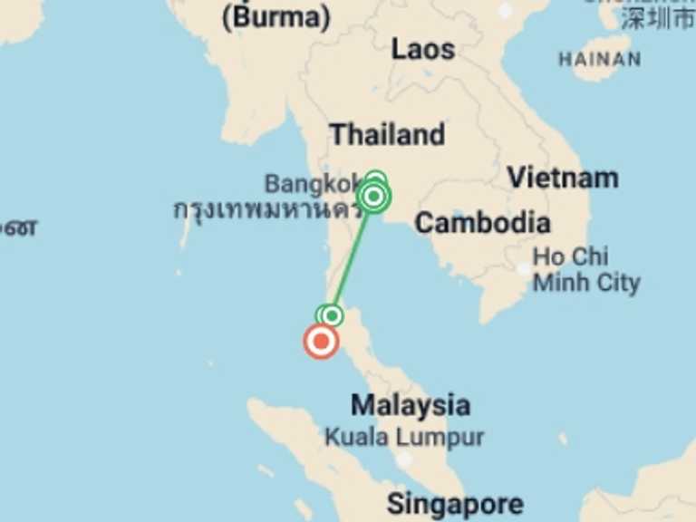 Map of a Beach Tour with 5 destination visits for the trip: Thailand Impressions 10 Days - Khao Sok National Park