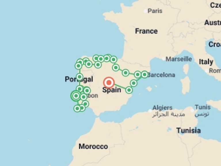 Map of 15-Day Porto Tour with 11 destination visits for the trip: All of Spain and Portugal