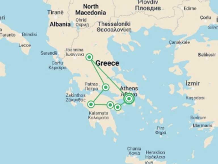 Map of 4-Day Athens Tour with 5 destination visits for the trip: Discovery of Greece - 4 Days