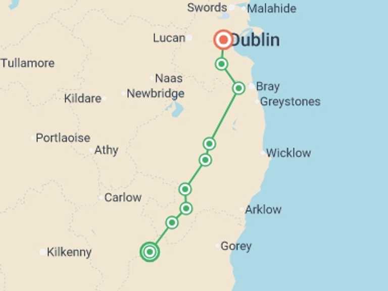 Map of Ireland Walking Tour with 9 destination visits for the trip: The Wicklow Way - 9 Days