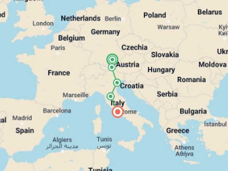 Map of 8-Day Rome Tour with 5 destination visits for the trip: Western and Central Europe: Venice, the Alps & the Flavours of Rome