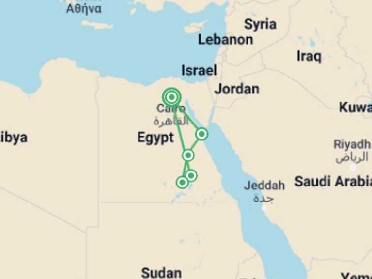 Map of Egypt Tour with 4 destination visits for the trip: Essential Egypt with Hurghada