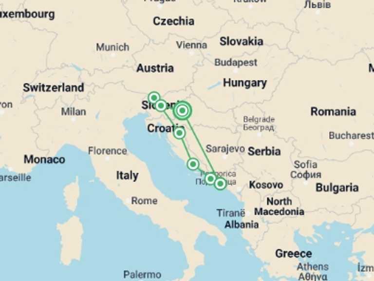 Map of Split Active and outdoor Tour with 5 destination visits for the trip: Discover Croatia & Slovenia (multi Country)