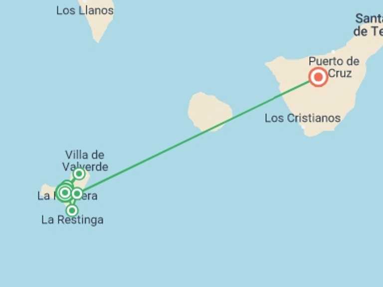 Map of Europe Tour with 6 destination visits for the trip: Highlights of El Hierro Walk