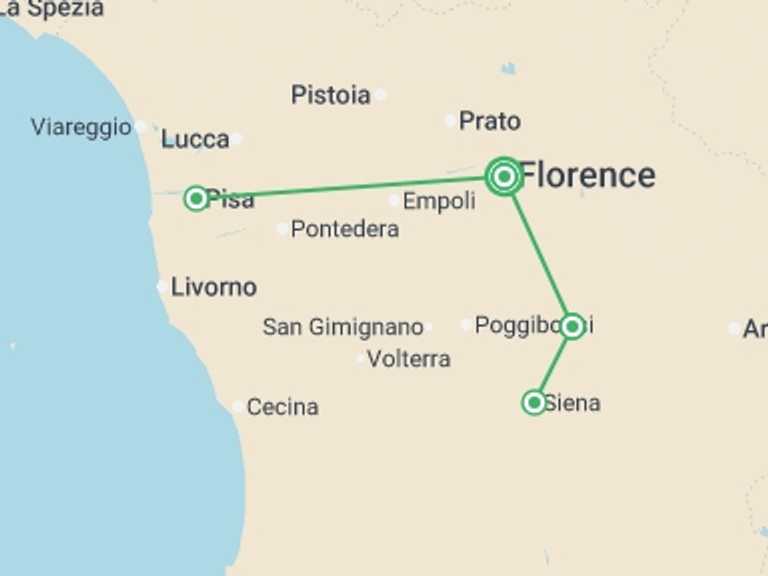 Map of Europe Tour with 2 destination visits for the trip: Tuscany Escape, Semi-private Tour