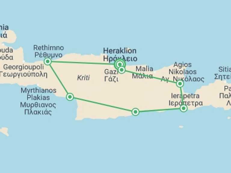 Map itinerary of Heraklion Tour in Spring with 7 destination visits for the trip: Cycling the Coast of Eastern Crete