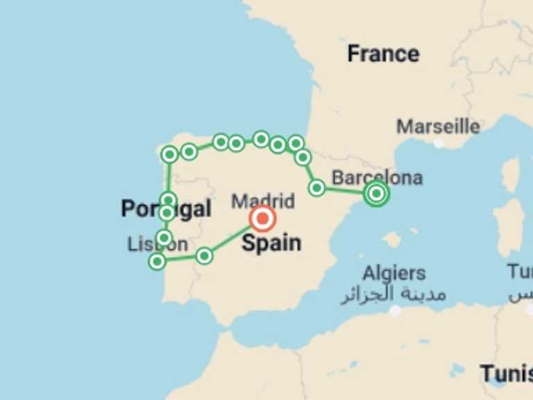 Map of Spain Tour with 9 destination visits for the trip: Small Group Tour Across Northern Spain & Portugal