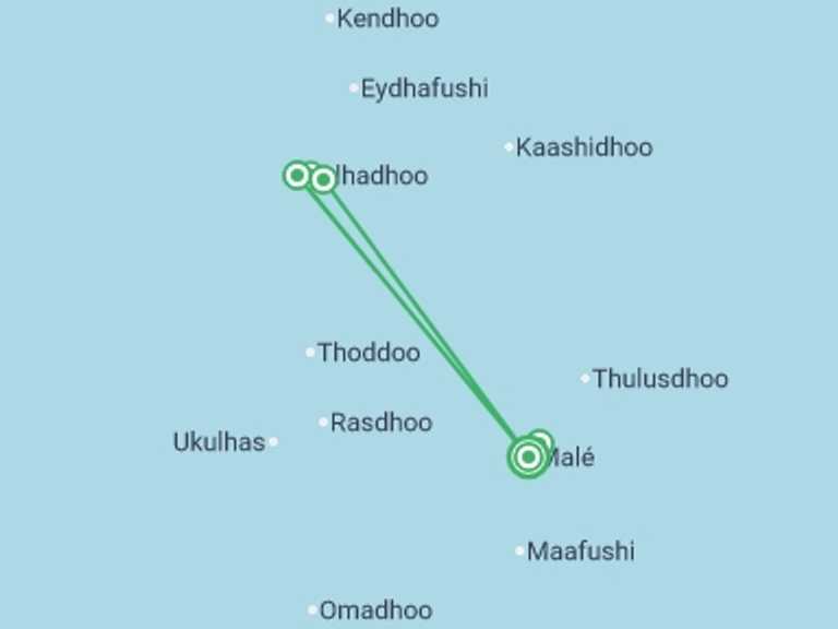 Map itinerary of Maldives Tour in Spring with 5 destination visits for the trip: Maldives Goidhoo Atoll Adventure - 8 days