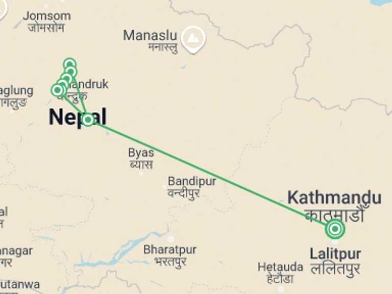 Map itinerary of Pokhara Tour in July 2026 with 8 destination visits for the trip: Mardi Himal Trek