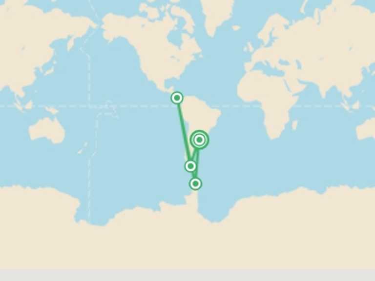 Map of South America Tour with 4 destination visits for the trip: Antarctic Peninsula: Crossing the Circle