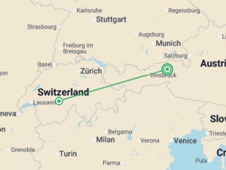 Map of Europe Tour with 3 destination visits for the trip: Active Alps