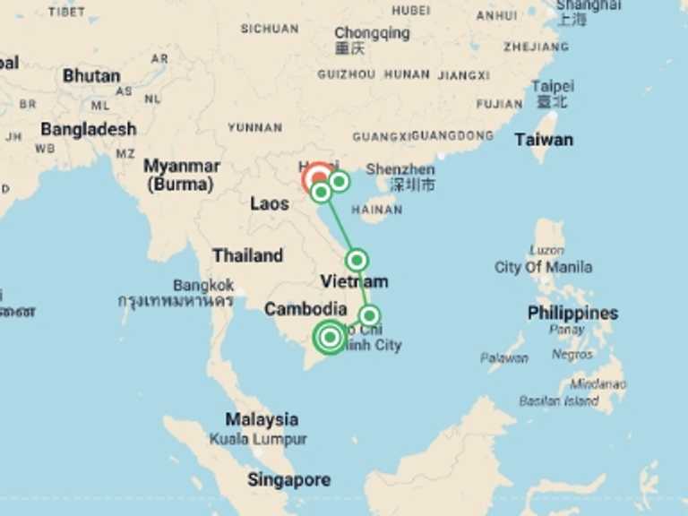 Map of Hanoi Local culture Tour with 6 destination visits for the trip: Vietnam Highlights