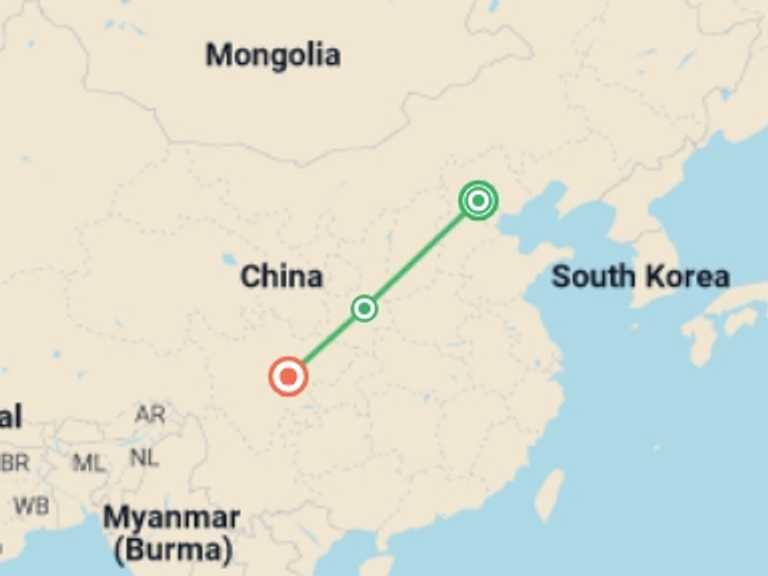 Map itinerary of China Tour in Winter with 3 destination visits for the trip: China: Cultural Sites & Epic Cities