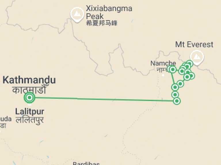Map of a Mountains Tour with 13 destination visits for the trip: Everest Three Passes Trek