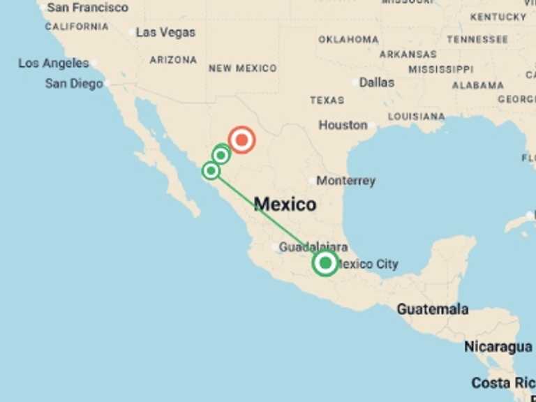 Map of North America Tour with 6 destination visits for the trip: Three Cultures