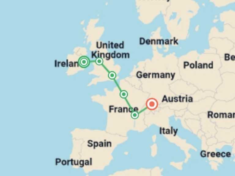Map of Europe Tour with 6 destination visits for the trip: Exploring Europe