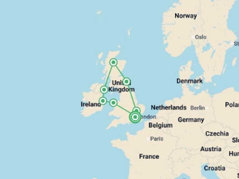 Map itinerary of London Tour in Winter with 8 destination visits for the trip: United Kingdom and Ireland