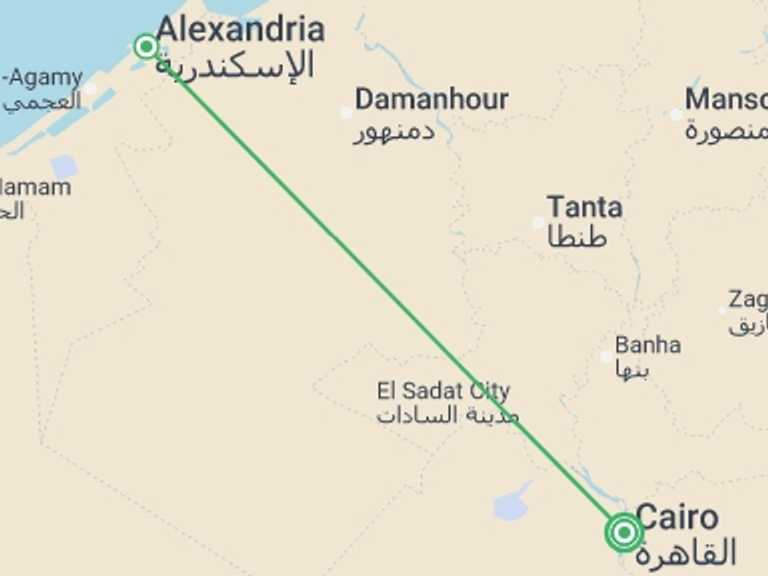 Map itinerary of Mediterranean Tour in September 2026 with 2 destination visits for the trip: Egyptian City Break