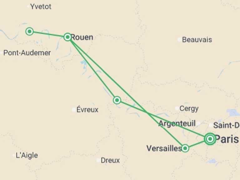 Map of Mediterranean River cruise Tour with 5 destination visits for the trip: Paris & Normandy (2027)