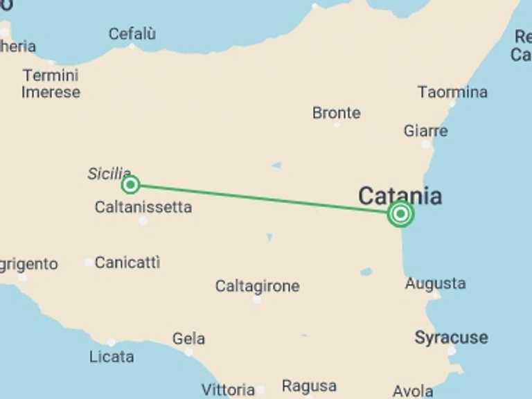 Map itinerary of Catania Tour in Spring with 2 destination visits for the trip: Best of Sicily